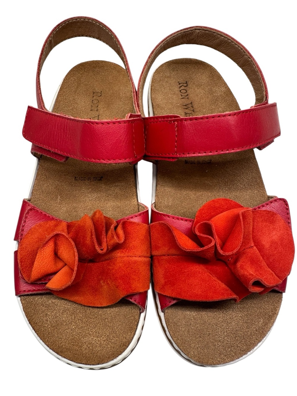 NWT Ron White Frances Leather & Suede Ruffle Sandal Red 5 / 35
